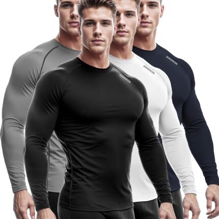 DRSKIN 4, 3, 2 or 1 Pack Men's Compression Shirts Top Long Sleeve Sports Baselayer Workout Running Athletic Active